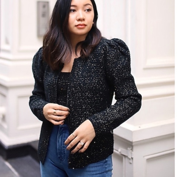 Express Sweaters - EXPRESS black gold cardigan jacket sweater NWT puff sleeve medium